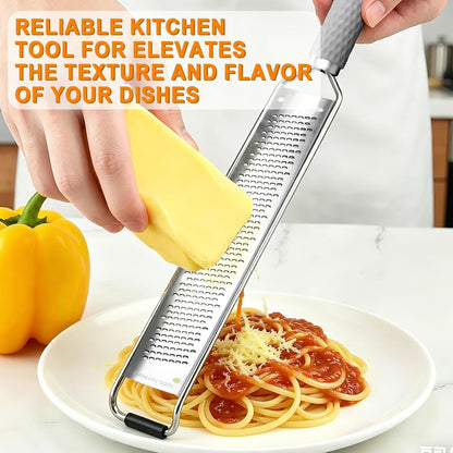 Stainless Steel Lemon Zester, Cheese Grater & Vegetable Grater with Silicone Handle - Parmesan Cheese Lemon, Garlic, Nutmeg, Chocolate, Fruits, Vegetables, Ginger - Cheese Grater (Gray)