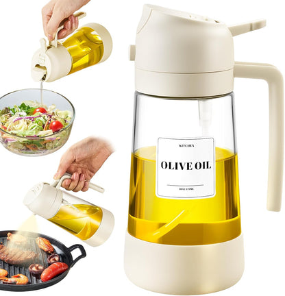 PARACITY Oil Dipenser Bottle with Silicone Bottom, 2 in 1 Olive Oil Sprayer and Dispenser, Oil Spray Bottle 470ML/ 16OZ for Cooking, Kitchen, BBQ, Air Fryer, Salad, Baking(1PC Black)