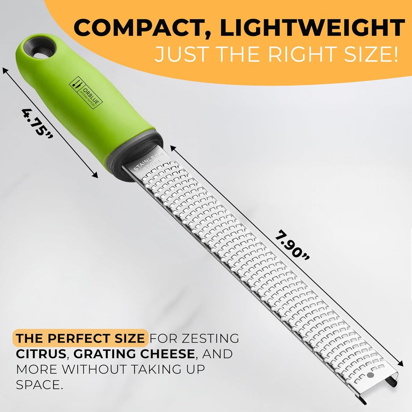 Orblue Lemon Zester & Cheese Grater - Premium Citrus Zester, Kitchen Grater for Parmesan, Chocolate, Fruits, Vegetables, Ginger, Garlic, Nutmeg - Stainless Steel Blades with Protective Cover, Black