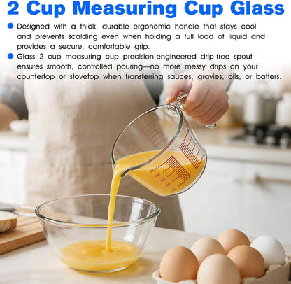 2-Cup Glass Measuring Cup For Baking and Cooking, Dishwasher, Freezer, Microwave, and Oven Safe Liquid Measuring Cups, Essential Kitchen Measure Cups