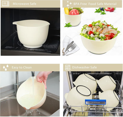 BoxedHome Nesting Plastic Mixing Bowl Set, 4 Piece Mixing Bowl Set with Pour Spouts, Size 1.7, 2.5, 3.5 and 4.5qt, for Prepping, Mixing, Baking, Cooking(2023 New Version, Pink)