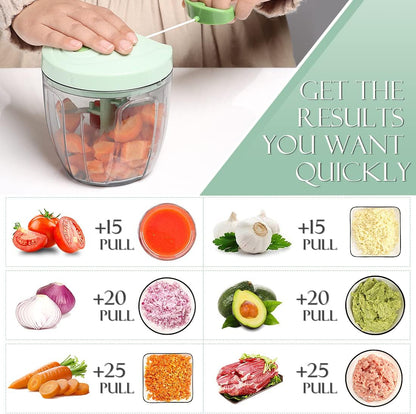 Ourokhome Manual Food Processor Vegetable Chopper, Portable Hand Pull String Garlic Mincer Onion Cutter for Veggies, Ginger, Fruits, Nuts, Herbs, etc., 500ml, Deep Blue