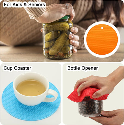 uxcell 4pcs Silicone Jar Opener Pads, 17.5cm/7" Texture Can Opener Multipurpose Round Bottle Lid Opener Non-Slip Coasters for Weak Hands Seniors Children, Black