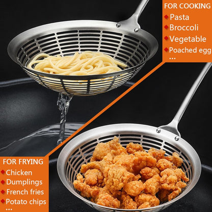 Collfa Cooking Skimmer 304 Stainless Steel Spider Strainer Handheld Metal Slotted Spoon With Holes Mesh Ladle For Spaghetti Pasta;Poached Egg;Noodle;Vegetables;Kitchen Frying And Cooking Tools