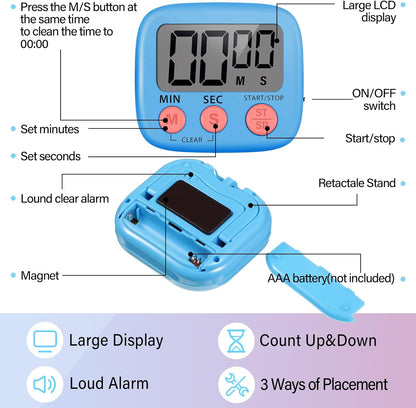 Weewooday 24 Pcs Small Digital Kitchen Timer Magnetic Back and Switch Minute Second Count up Countdown Big LCD Display Loud Alarm for Teacher Cooking Baking (Colorful)