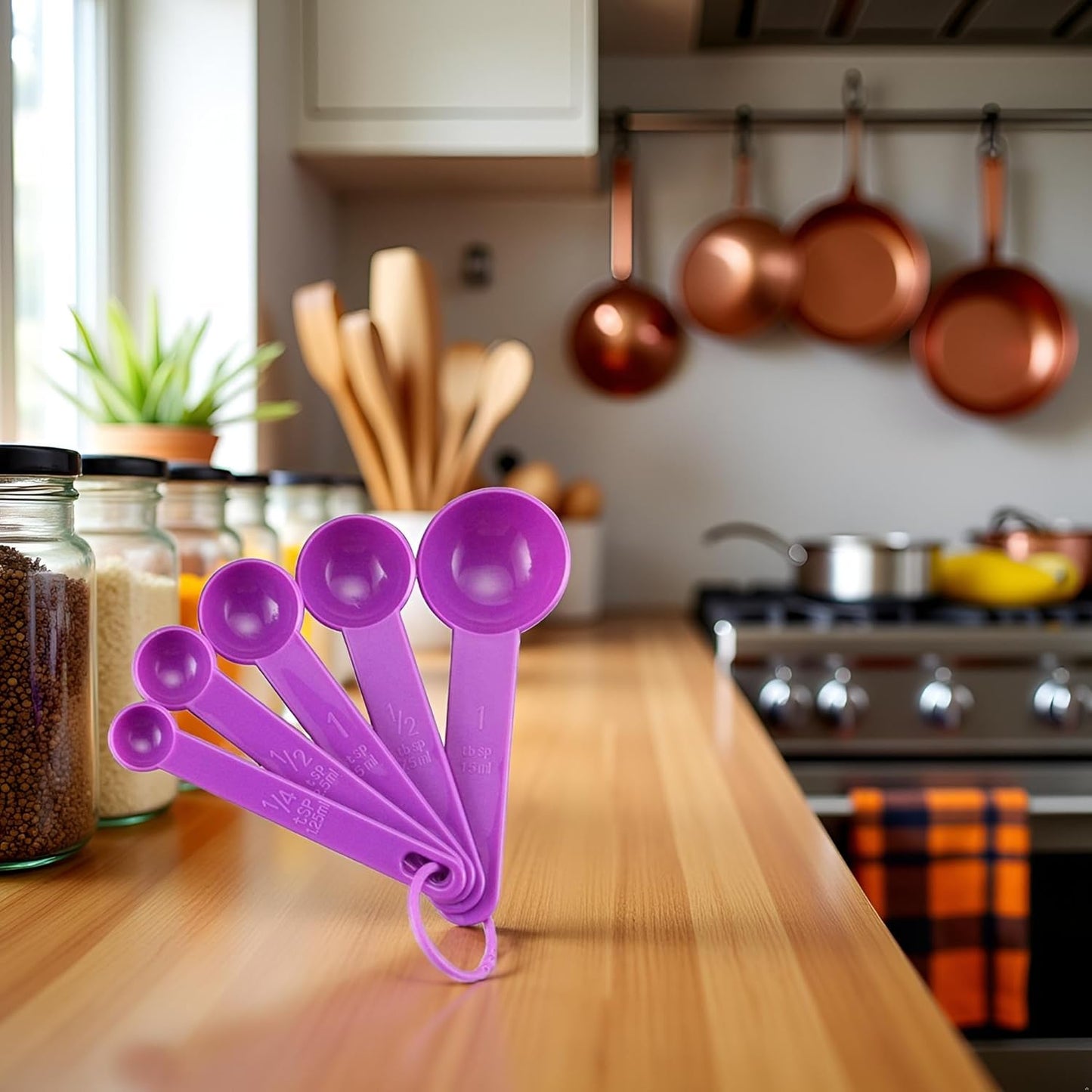 5Pcs Measuring Spoon for Baking White Plastic Teaspoon Tablespoon X9G5 Tool Measuring Utensil,Fits in Spice Jars Purple Gift Measuring Dry and Liquid Ingredients
