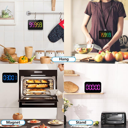Rechargeable Digital Kitchen Timer for Cooking, Magnetic Timers with Countdown/up, Kids Timer with 5”LED Display 3 Brightness 4 Volume Adjustable for Classroom/Office/Home/Work/Study/Fitness/Game