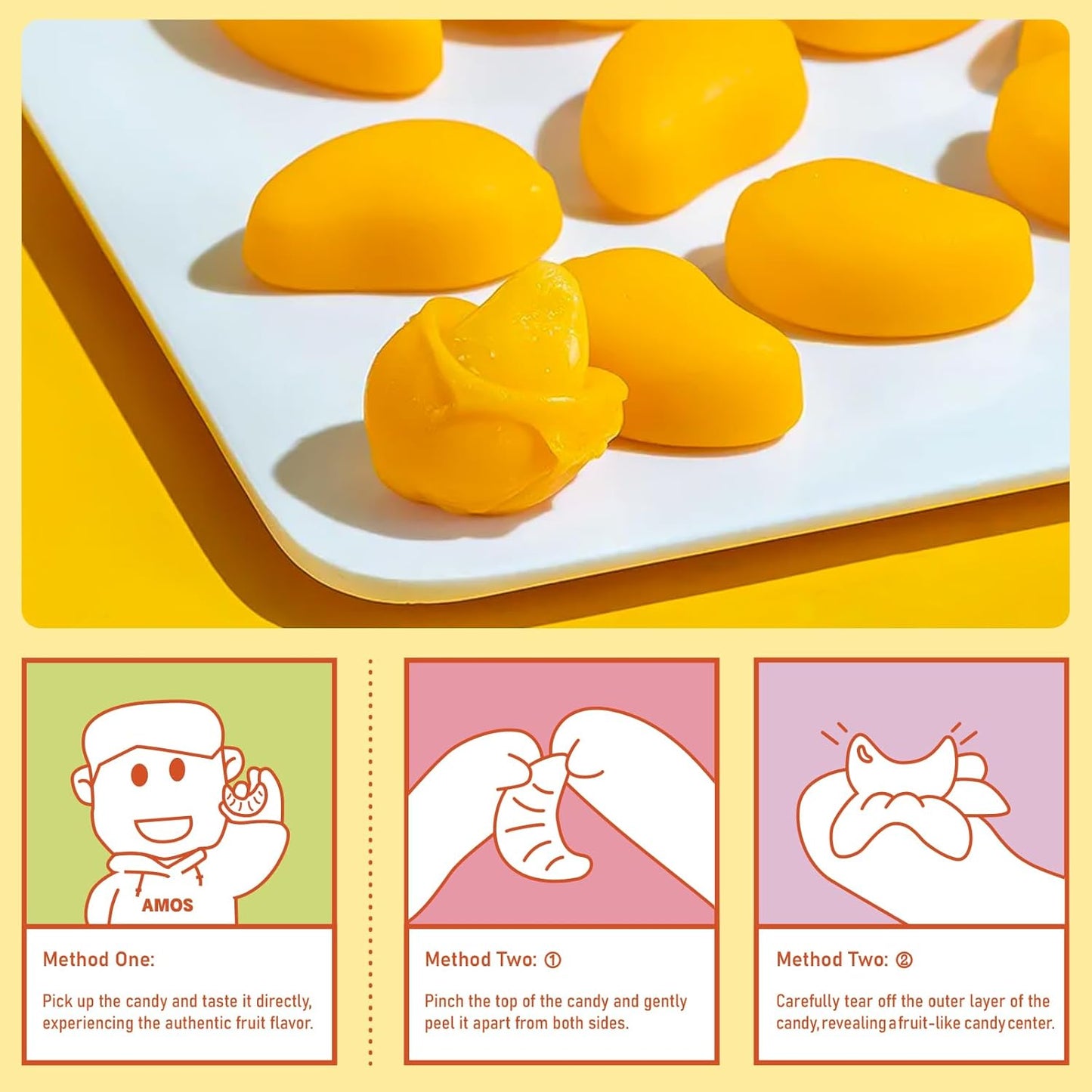 AMOS Peelerz Peelable Gummy Candy Variety Pack, Mango White Peach Banana Green Apple Passion Fruit Lychee, Soft Chewy Fruit Snack, Pack of 6