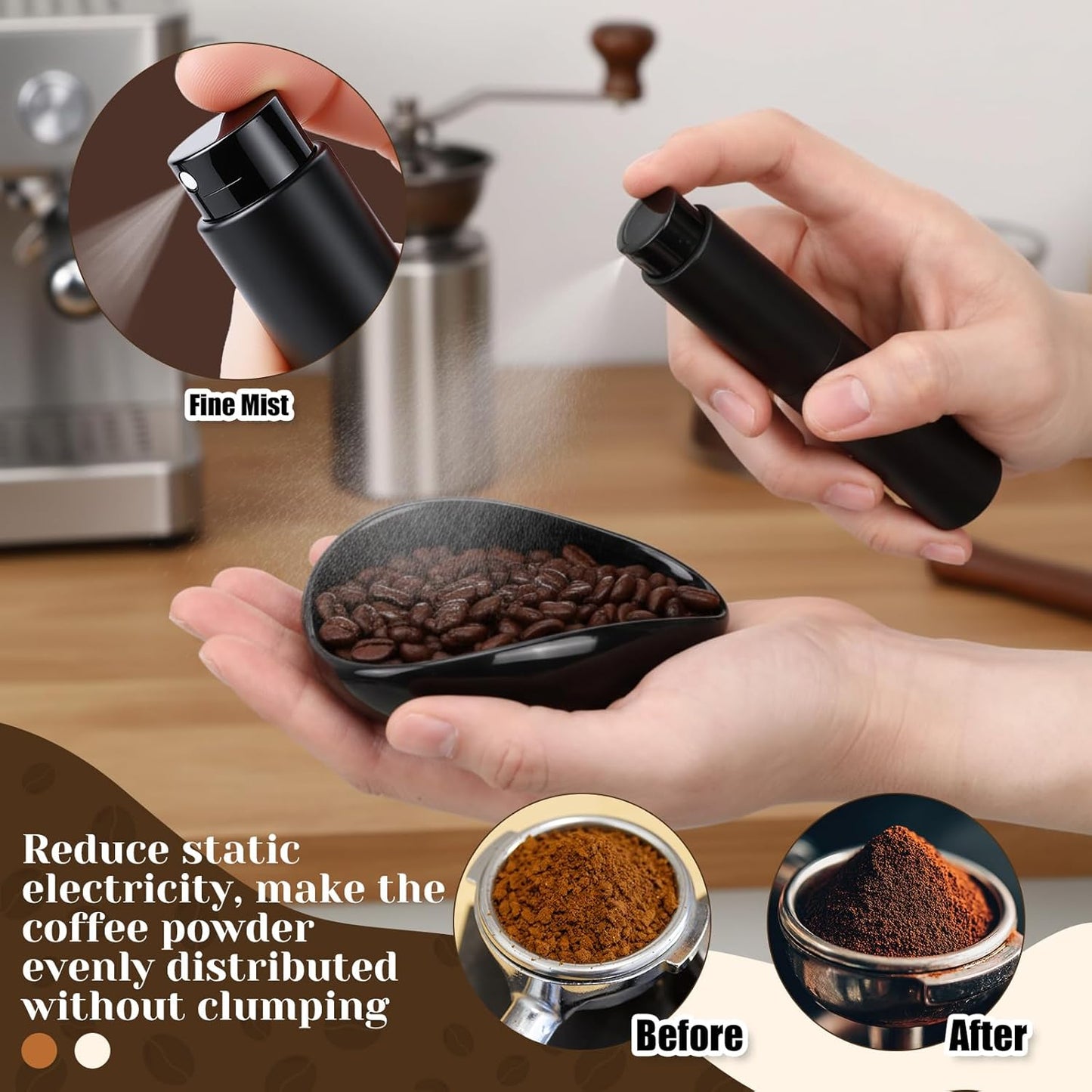 LemonRoad 3 Pcs Barista Accessories Kit Ceramic Coffee Bean Dosing Cup with 20 ml Spray Bottle and 10 g Measuring Spoon Espresso Measuring Cups Bean Kit for Coffee, Tea, and More