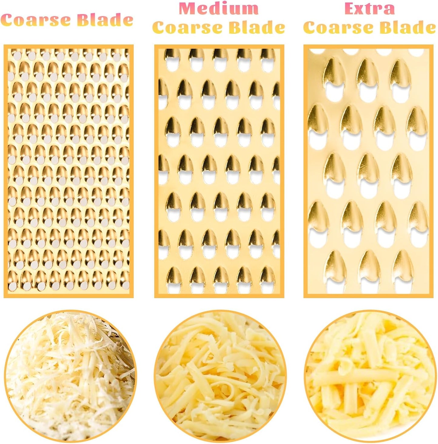 Professional Cheese Grater, Gold Stainless Steel Cheese Grater Handheld, Grater Hand Crank, Practical Kitchen Gadgets, Graters for Cheese, Chocolate, Spices (Medium Coarse)