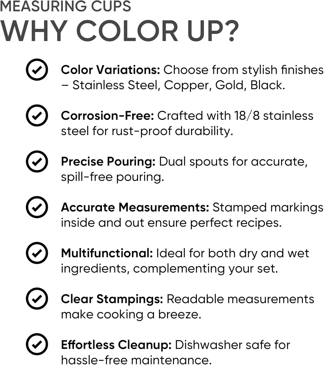 Color Up 2 Cup Measuring Cup, 480ml Stainless Steel Metal, Easy-Pour Spouts, Engraved Markings, Flat Base, Dishwasher Safe, for Dry and Liquid Ingredients