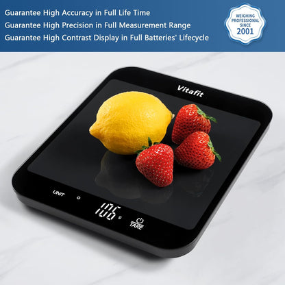Vitafit 33lb/15kg Digital Food Scale in High Precision 0.1oz/1g, Our Own Kitchen Scale Professional Factory Since 2001, Home and Kitchen Essentials for Cooking and Baking, LED, 3*AAA Batteries, Black