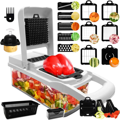 Vegetable Chopper, 22-in-1 Veggie Dicer & Food Chopper with Container, Onion Slicer for Tomato, Potato, BPA-Free & Dishwasher Safe