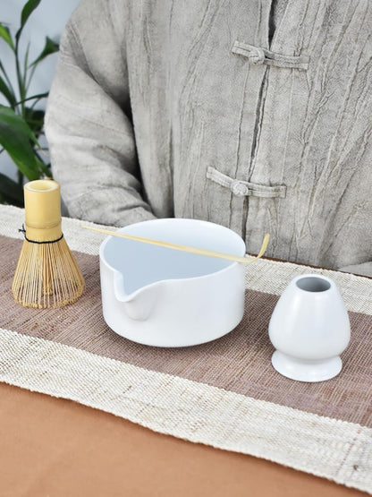Artcome 4 Pcs Complete Matcha Ceremony Kit - Japanese Bowl With Pouring Spout, Whisk, Holder, Scoop - Tea Set for Making Usucha, Koicha and Latte (Green)