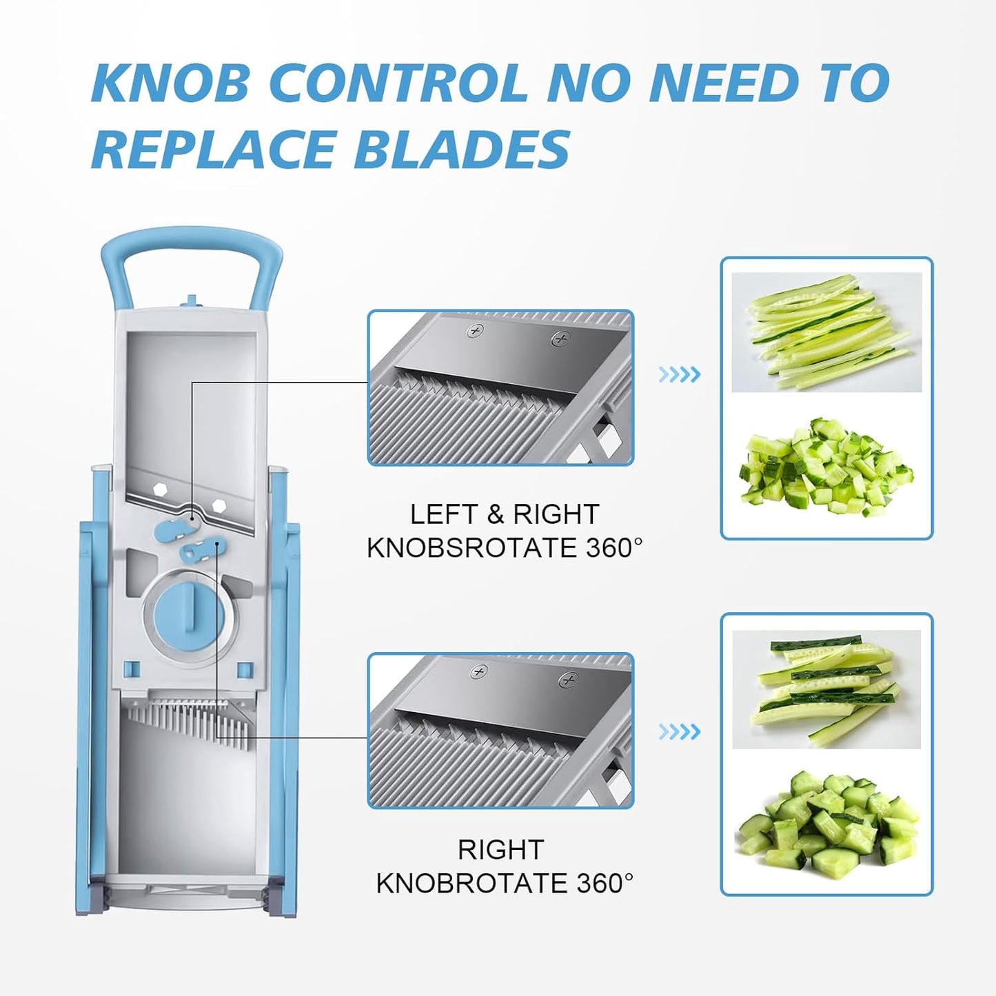 Upgraded Safety Vegetable Slicer and Chopper, Adjustable Vegetable and Food Processor, Potato and French Fry Cutter, No Blade Replacement Required, Kitchen Cutting Tool.