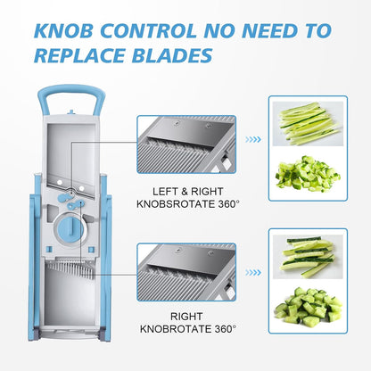 Upgraded Safety Vegetable Slicer and Chopper, Adjustable Vegetable and Food Processor, Potato and French Fry Cutter, No Blade Replacement Required, Kitchen Cutting Tool.
