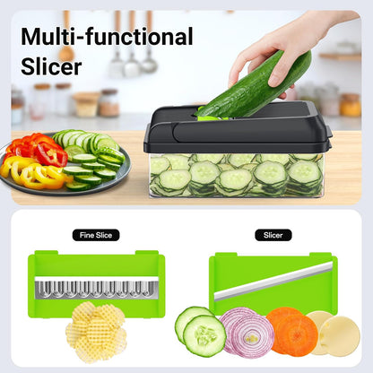 SpaceHacks 12-in-1 Vegetable Chopper, Kitchen Gadgets with 7 Blades, Veggie, Food, Onion Chopper, Cucumber Slicer, Versatile Mandoline, Includes Egg Separator & Finger Guard, Gray