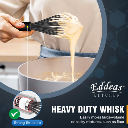 Whisks For Cooking - 500 °F Heat Resistant Silicone Whisk, Heavy Duty 7",9"&11inch Non-Scratch Balloon Kitchen Wisk tool Set, for cooking Wisking, Blending, Beating, Stirring, 3 Piece Black