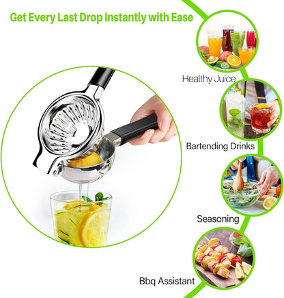 Lemon Squeezer Stainless Steel - Manual Citrus Juicer Large, Metal Lime Squeezer Hand Press, Orange Juice Extractor with Non-Slip Grip, Dishwasher Safe - TUISWO (Silver/Black)