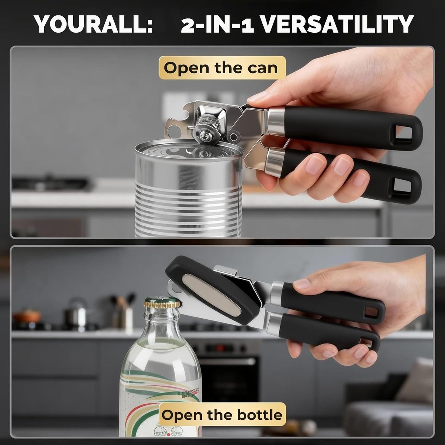Heavy-Duty Can Opener – Stainless Steel Smooth-Glide Manual Can Opener for Cans & Bottles | Sharp Cutting Wheel, Ergonomic Non-Slip Handles, Rust-Proof Kitchen Tool.