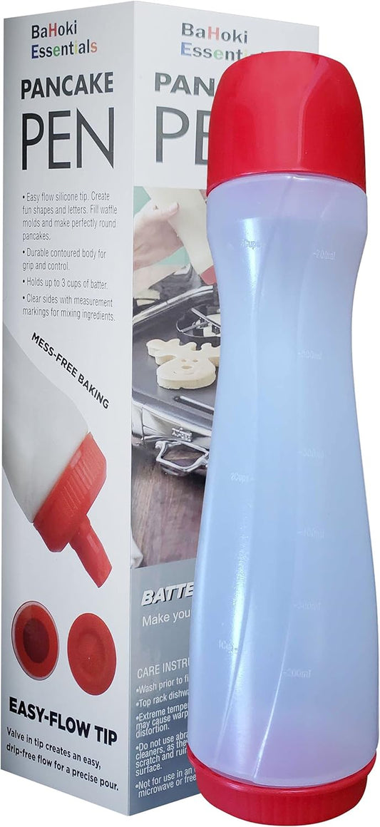 Bahoki Essentials Pancake Pen - Easy-Squeeze Batter Dispenser with Drip-Free Silicone Nozzle