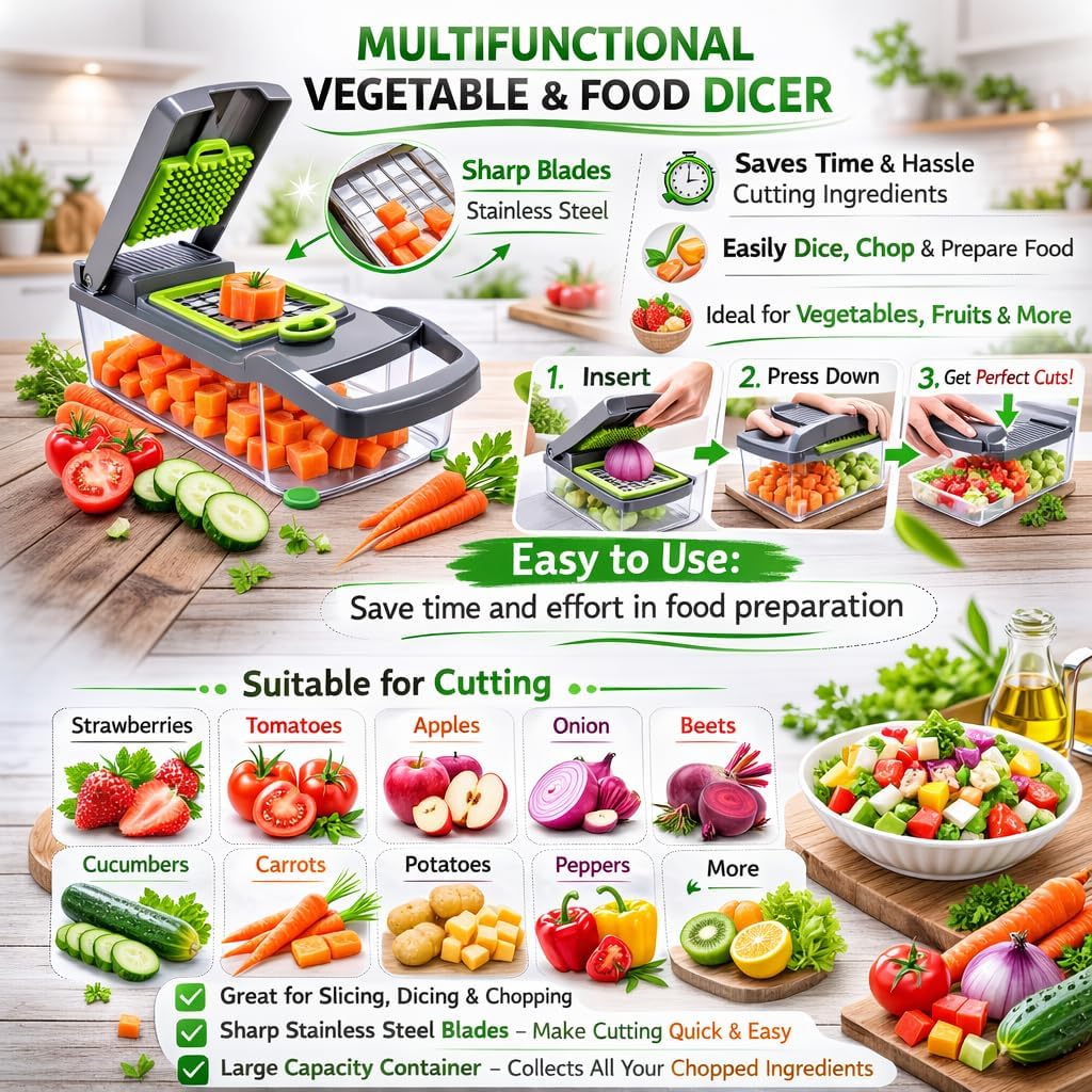 16-in-1 Vegetable Chopper Mandoline Slicer with Container, Food Processor, Food Chopper, Onion Chopper, Veggie Cutter for Salad, Potato Cutter, French Fry Cutter, Kitchen Gadgets & Accessories