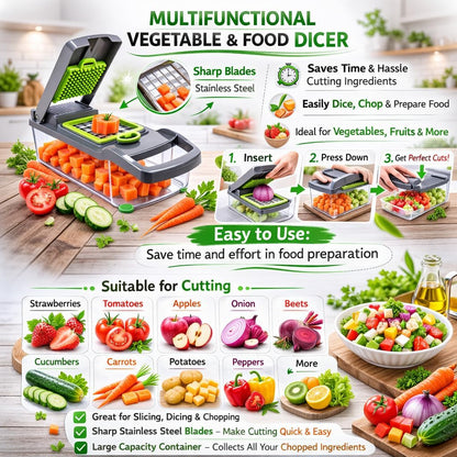 16-in-1 Vegetable Chopper Mandoline Slicer with Container, Food Processor, Food Chopper, Onion Chopper, Veggie Cutter for Salad, Potato Cutter, French Fry Cutter, Kitchen Gadgets & Accessories