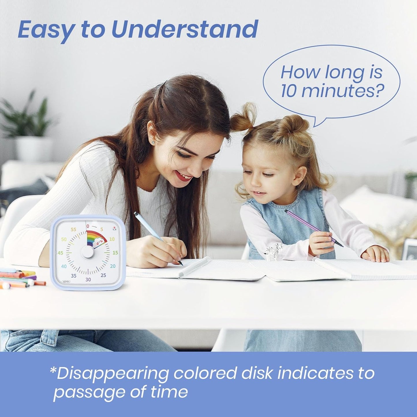 Yunbaoit Visual Timer with Protective Case, Rainbow Disk 60 Minute Countdown Timer for Kids and Adults, Silent Time Management Tool(Blue Rainbow)