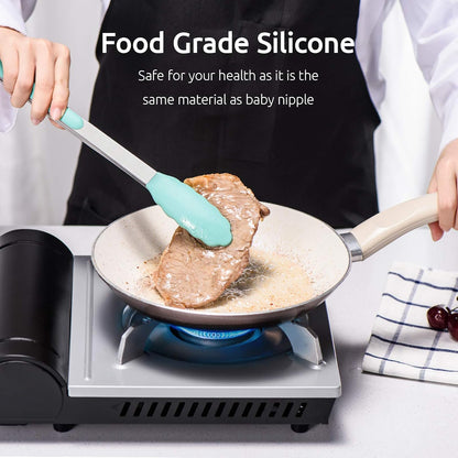600ºF Heat Resistant Kitchen Tongs: U-Taste 7/9/12 inch Silicone Cooking Tong Set with Non Stick Rubber Tips and Silicon Coated 18/8 Stainless Steel Handle for Serving Grilling Salad(Midnight Blue)