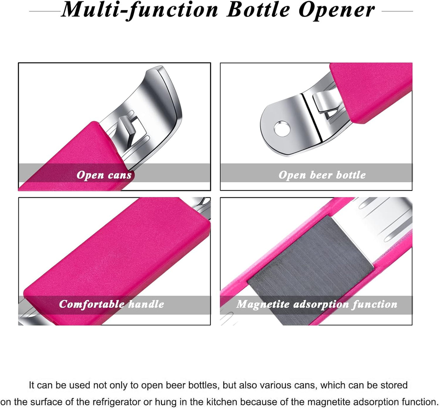 3 Pieces Magnetic Bottle Openers Can Opener Classic Beer Opener Stainless Steel Small Bottle Opener Can Tapper with Magnet for Camping and Traveling HANCELANT (Black Blue Fuchsia)