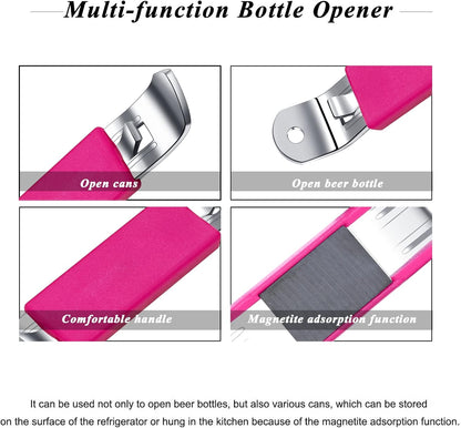 3 Pieces Magnetic Bottle Openers Can Opener Classic Beer Opener Stainless Steel Small Bottle Opener Can Tapper with Magnet for Camping and Traveling HANCELANT (Black Blue Fuchsia)