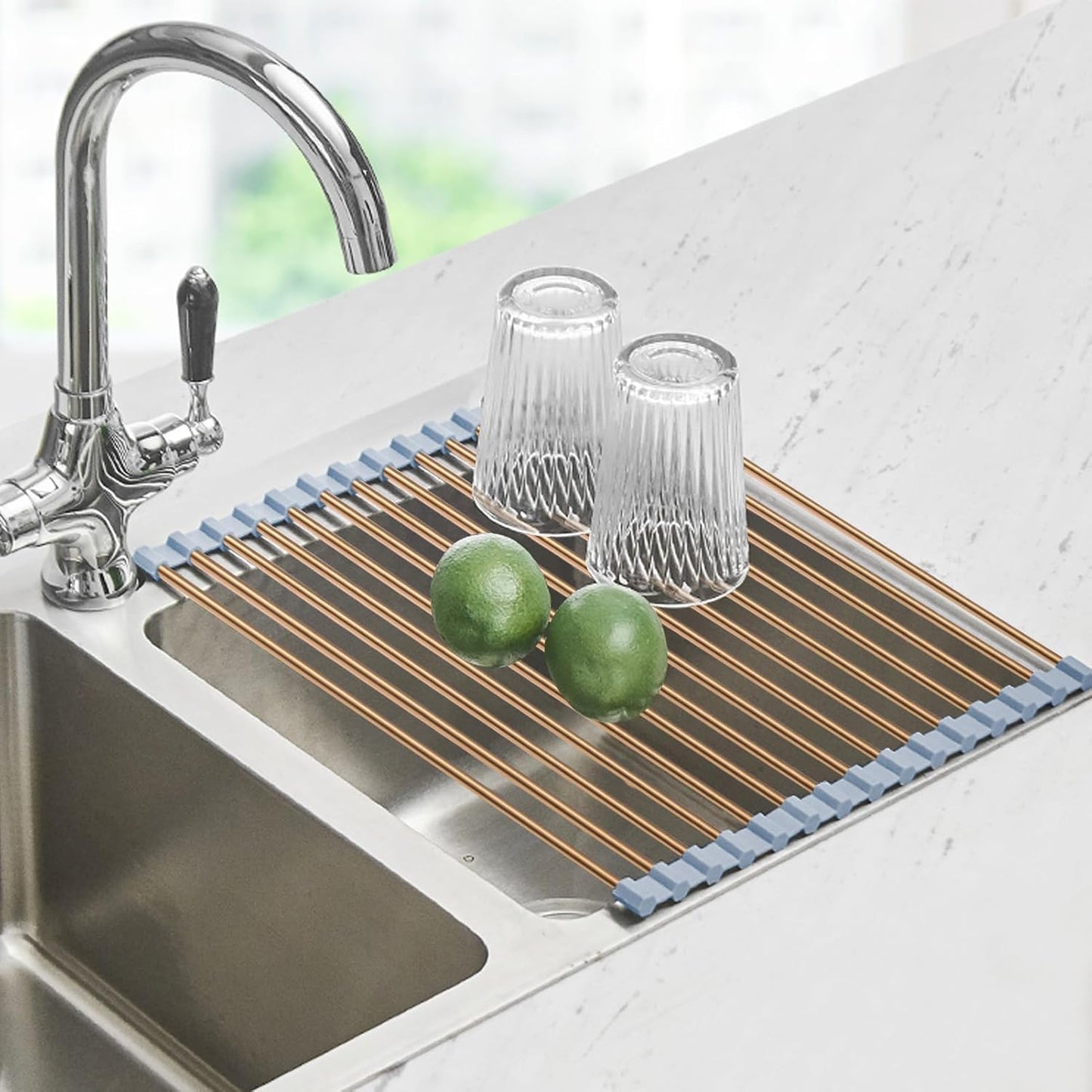 Seropy Roll Up Dish Drying Rack Over The Sink for Kitchen Sink Drying Rack Folding Dish Drainer Mat Rolling Dish Rack Sink Rack Stainless Steel Kitchen Dry Rack Black 17.5x15.7 Inch