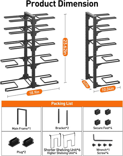 ORDORA Pots and Pans Organizer for Cabinet 16.61 Height, 8 Tier Pot Organizers Rack with 3 DIY Methods, Adjustable Pan Organizer under Cabinet Kitchen Organization and Storage