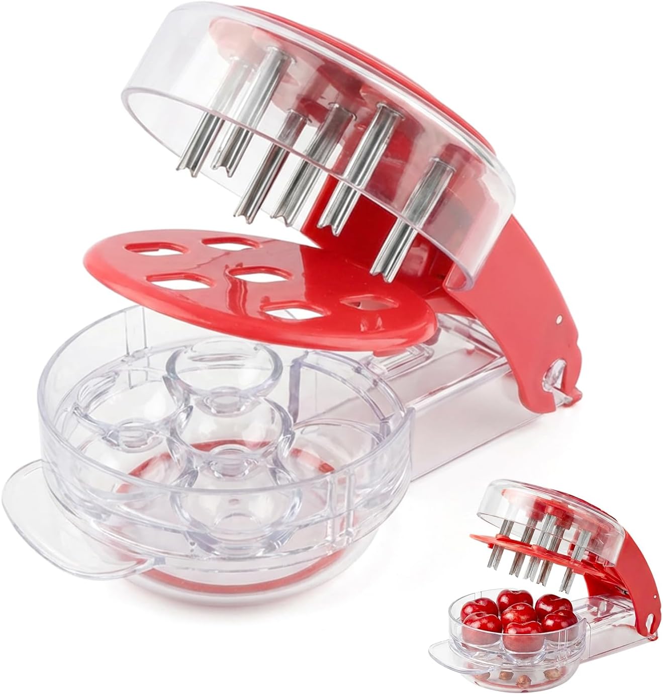Stainless Steel Cherry Pitter Tool with Lock Design - Anti-Juice Splash Cherry Corer