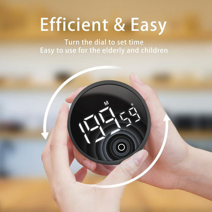 Digital Kitchen Timers, Magnetic Rotary Timer with Large LED Display, 3 Volume Levels, 0-199Min Countdown/Up, Easy Operation for Cooking, Studying, Fitness, Kids & Seniors