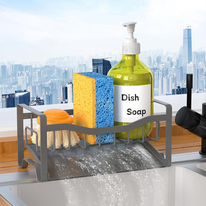 Maifan Stainless Steel Kitchen Sink Caddy Organizer with Auto Drain Tray, Sponge Holder for Countertop Storage