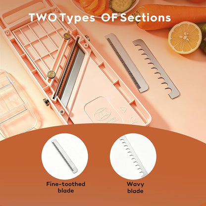 Japanese Mandoline Slicer Professional Vegetable Cutter for Kitchen with Interchangeable 4 Stainless Steel Blades, Beige
