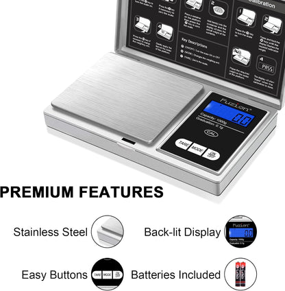 Fuzion Digital Pocket Gram Scale 1000g/0.1g, Small Digital Scales Grams Ounces Grains, Herb Scale, Jewelry Scale, Portable Travel Food Scale