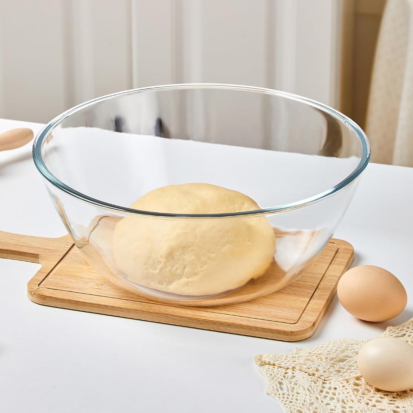 Large Glass Mixing Bowl with Lid, Clear Glass Salad Cooking Bowls for Sourdough, Salad and Storage Prepping and Baking Food Storage Set