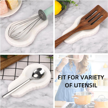 Marble Spoon Rest for Kitchen Stove Countertop, Marble Utensil Holder, Perfect for Spatula, Ladle, Fork (1, Viva jade, 4 * 6.5)