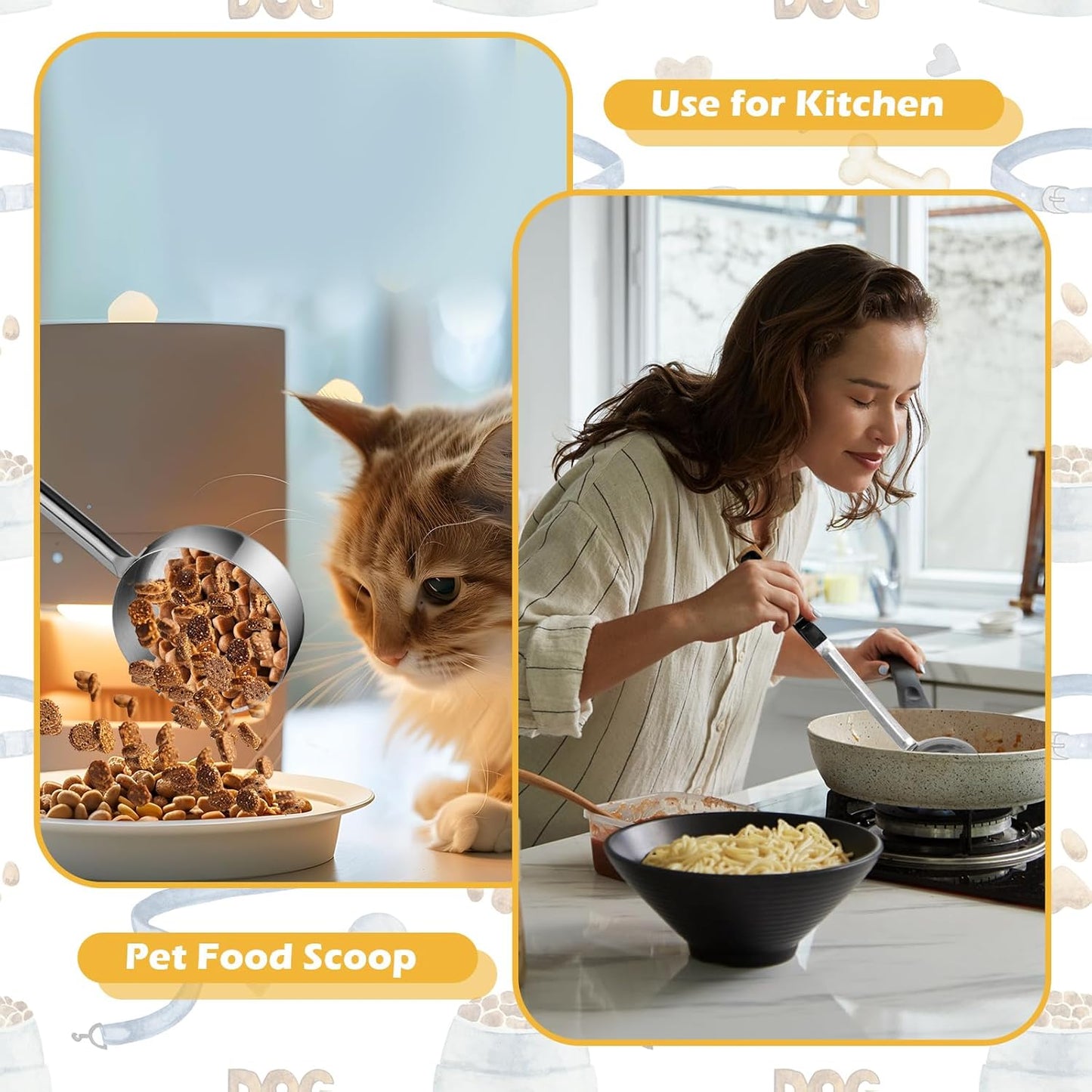 2 Pcs Dog Food Scoop Long Handled Scoops 3/4 Cup Stainless Steel Measuring Cups Portion Control Serving Spoons for Dogs Cats Birds and Rabbits Pet Food Feeding Scoop (3/4 Cup)