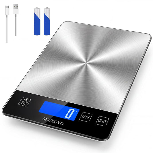 Food Scale, 33lb Digital Kitchen Scale, Stainless Steel Waterproof, 1g/0.05oz Precise Graduation, Grams and Ounces, Dual Power (Battery & USB Charging), for Cooking Baking Weight Loss