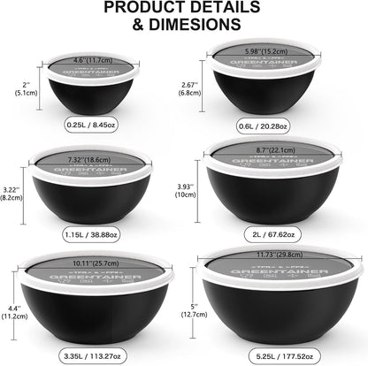 Greentainer Plastic Mixing Bowls with Lids Set for Kitchen, 6 Set Nesting Bowls for Mixing, Baking, Prepping, Cooking and Serving Food, Mixing Bowls Dishwasher, Microwave Safe