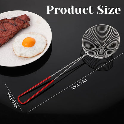 12 Inch Stainless Steel Spider Strainer Skimmer, Kitchen Pasta Strainer Spoon Ladle for Cooking and Frying, Wire Skimmer Fryer Scoop Kitchen Gadgets Utensils for Noodle