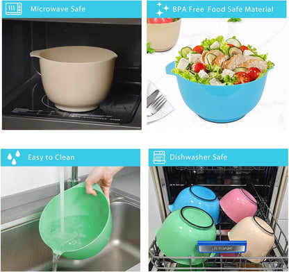 BoxedHome Green Ombre Nesting Plastic Mixing Bowl Set With Pour Spout, Microwave and Dishwasher Safe, BPA free Non-Slip Base, Set of 4 Size 1.7, 2.5, 3.5 and 4.5qt, Great for Prepping, Baking, Cooking