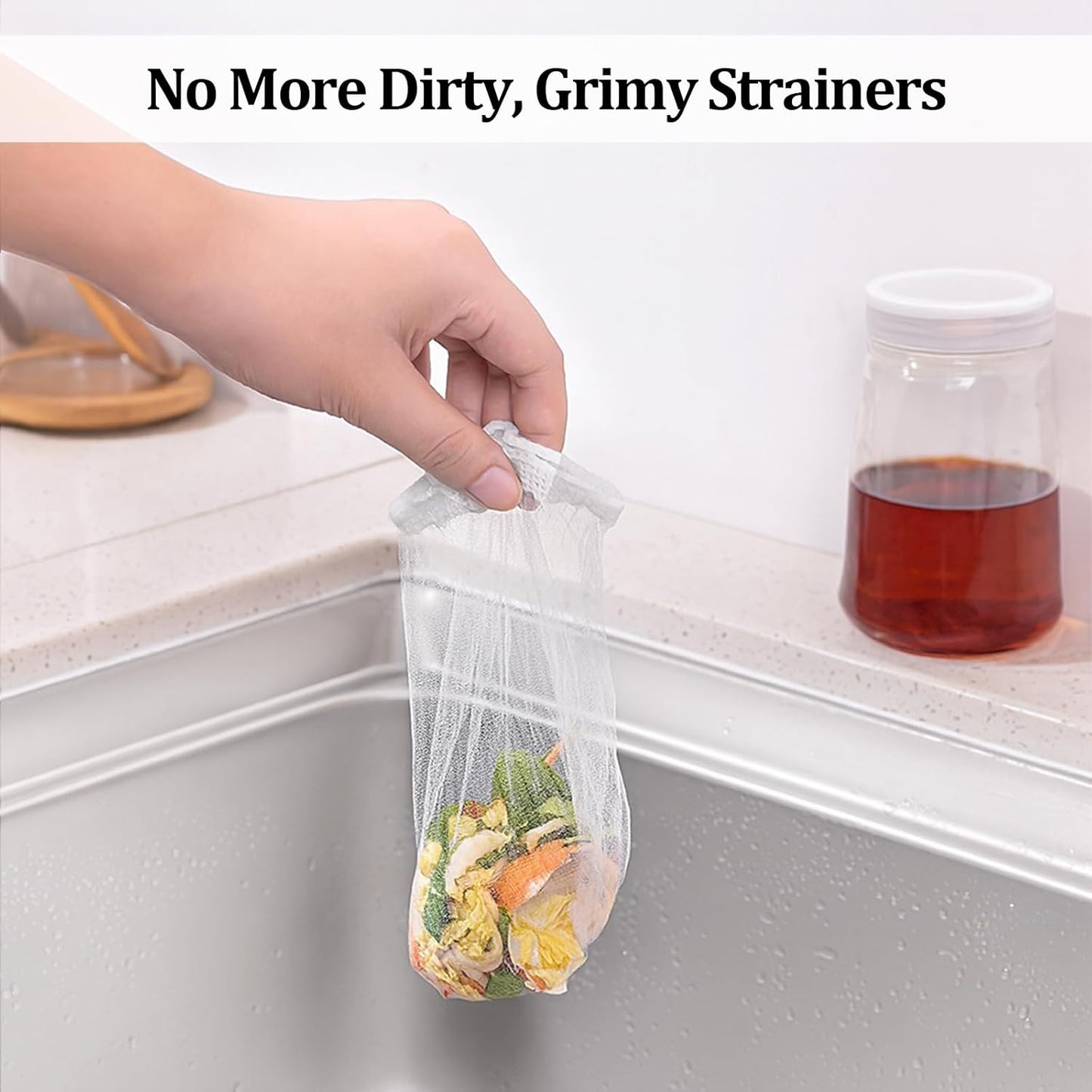 200 PCS Kitchen Sink Drain Strainer Mesh Bag and PP Extraction Box, Disposable Mesh Sink Strainer Bags for Collecting Kitchen Food Waste Leftover Garbage