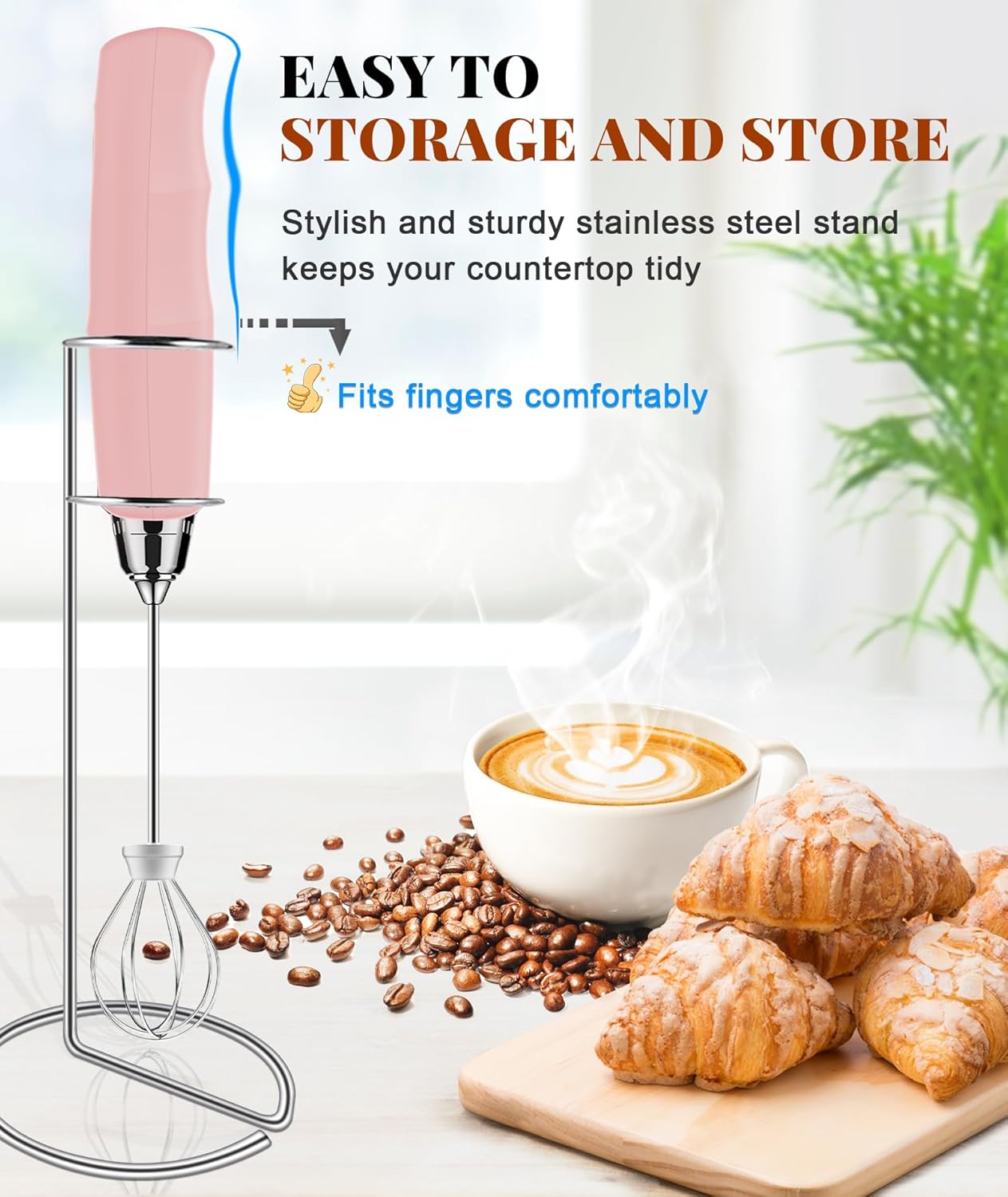 YUSWKO Black Handheld Milk Frother Wand for Coffee, Rechargeable Electric Whisk with 3 Heads 3 Speeds Drink Mixer Coffee Frother For Latte, Cappuccino, Hot Chocolate, Egg