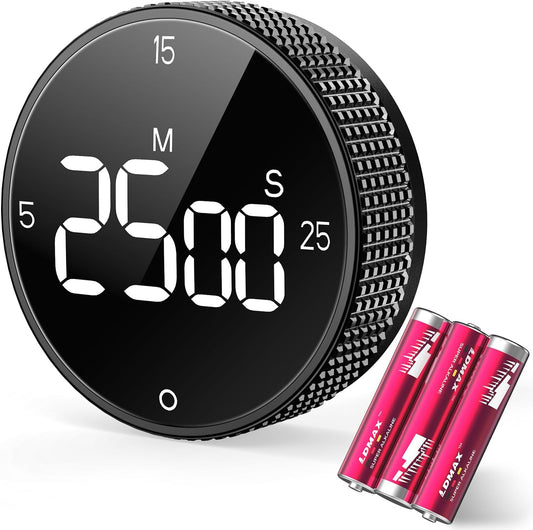 Digital Magnetic Kitchen Timer for Cooking, Large LED Visual Countdown Timer, Rotating Dial Pomodoro Focus Timer, Adjustable Volume, 5/15/25 Min Presets for Kids, Teachers, Seniors