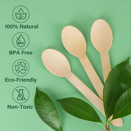 LotFancy Mini Wooden Spoons, Pack of 100, 4 inch Length, Disposable Tasting Sampling Spoons, Biodegradable Compostable Eco-friendly Birchwood Taster Spoons