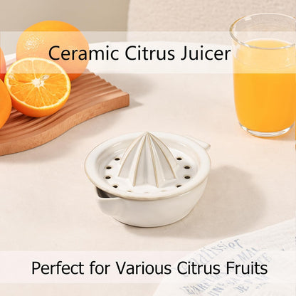 Ceramic Citrus Lemon Orange Juicer Manual Squeezer, Hand Juicer Reamer Rotation Press with 6.8oz Bowl, Strainer Lid, Spout, Handle, Dishwasher Safe, Easy to Clean